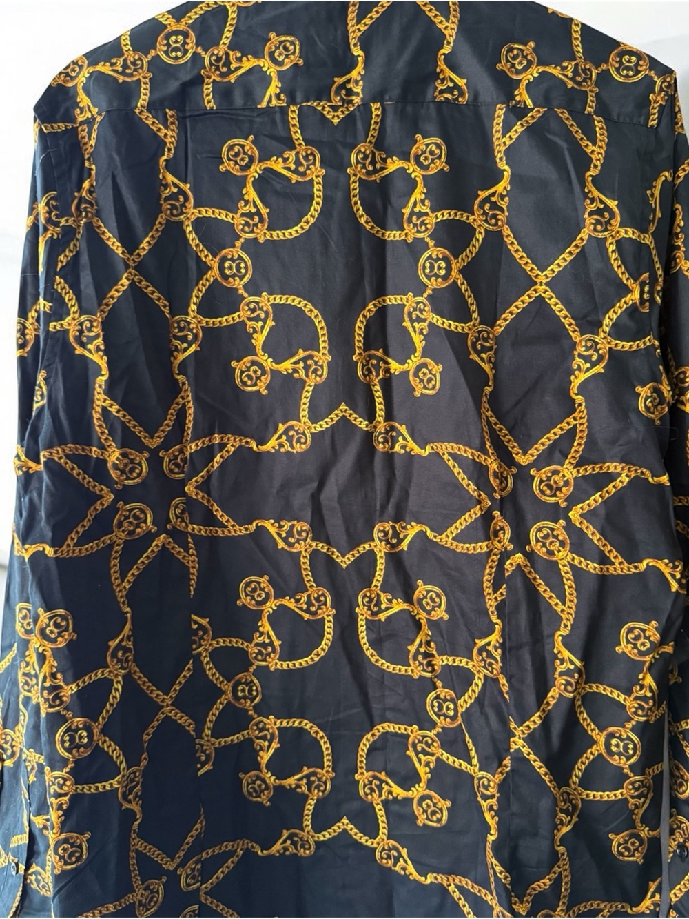 Denim & Flower Black Gold Chain Baroque Print Long Sleeve Button Down Shirt M - Picture 2 of 5